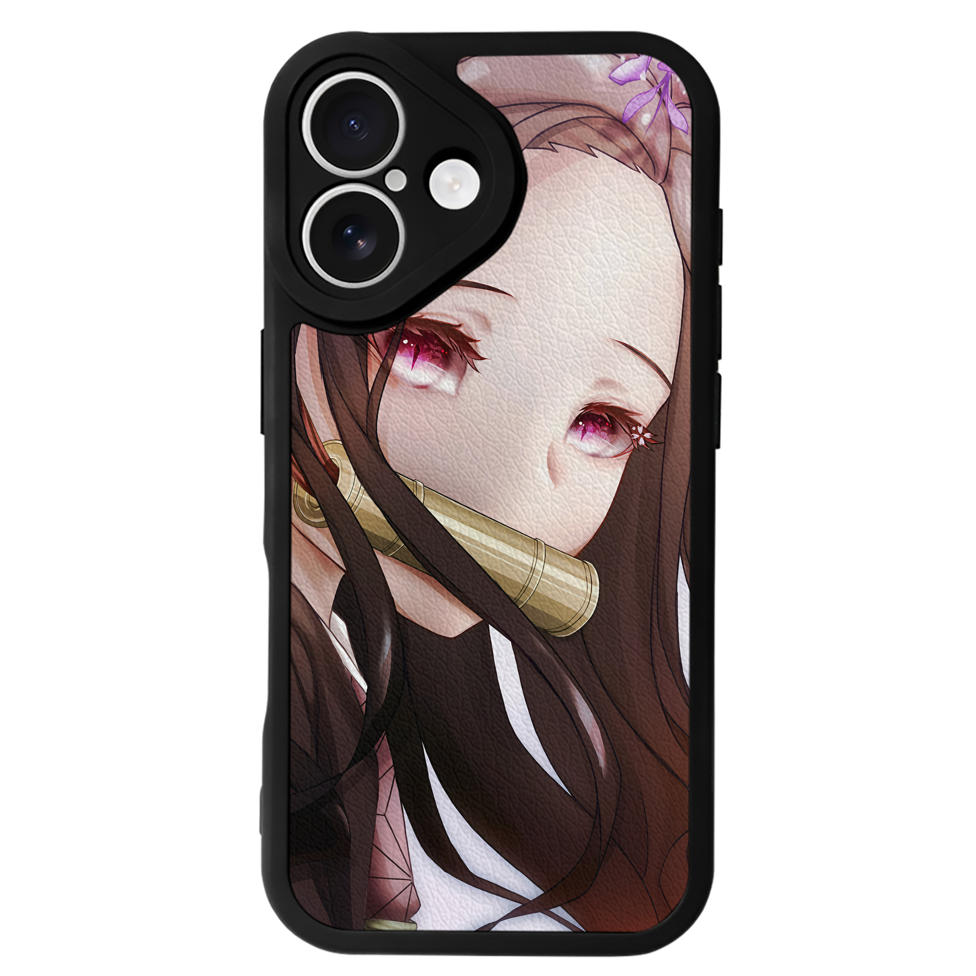 （画像用） 鬼滅の刃（きめつのやいば）竈門 禰󠄀豆子／かまど ねずこ Kamado Nezuko 【iPhone 16シリーズ対応】シリコンスマホケース（レザー調） 材質：シリコン